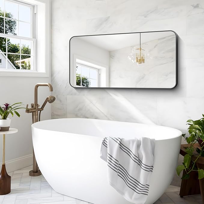 BONEWEI 24x48 inch Bathroom Mirror, Wall Mounted Bathroom Frame Vanity Mirror - Image 9