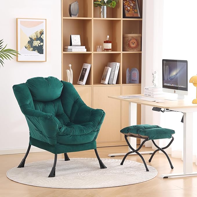 LITA Lazy Chair With Ottoman, Modern Accent Leisure Upholstered Sofa, - Image 9