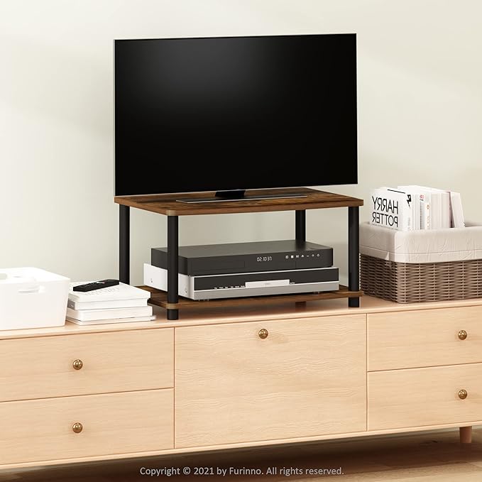 Furinno Turn-N-Tube 2-Tier TV Riser, Small Elevated No Tools TV Stand - Image 2