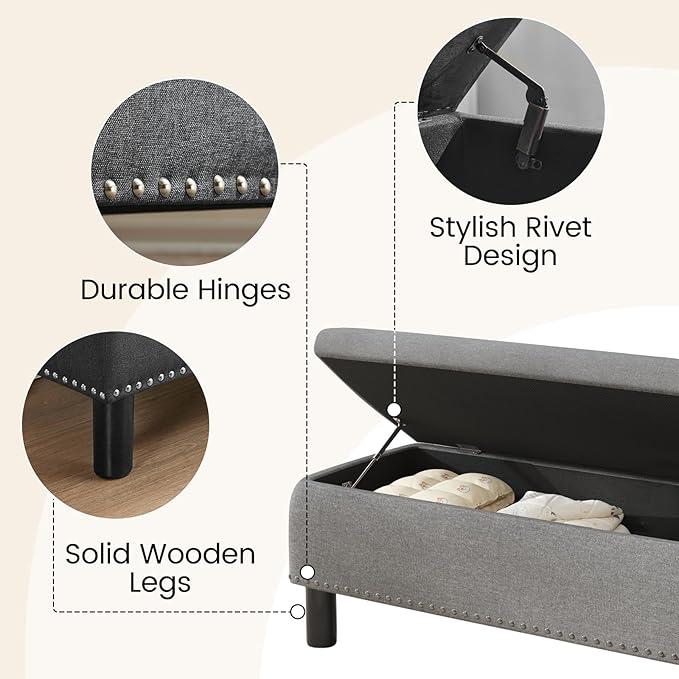Furniliving Ottoman Bench with Storage, Folding Storage Ottoman Bench with Wood - Image 7