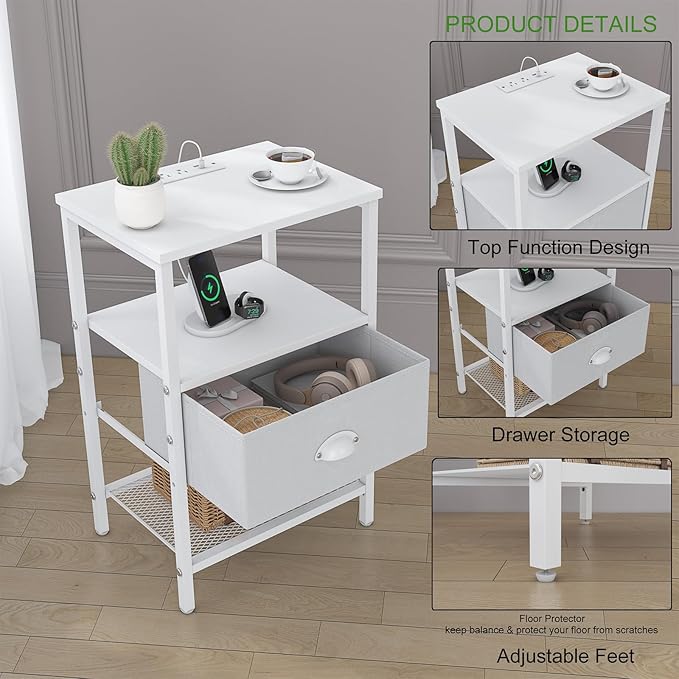 Sthmec Nightstands with Charging Station, LED Bedside Tables with Charging - Image 5