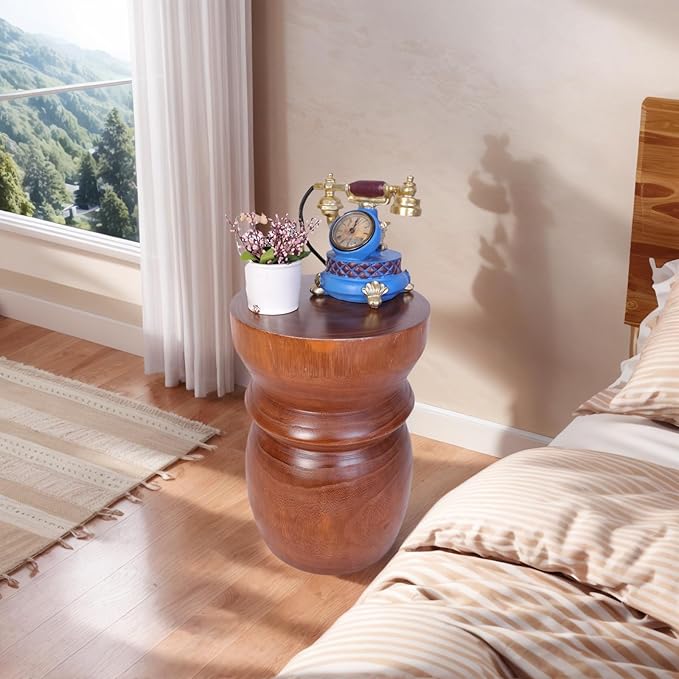 Compact Natural Wood Tree Stump End Table – Small 15.75" H Rustic Accent Table - Image 9