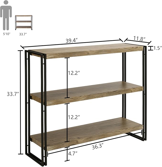 3 Tier Bookshelf Rustic Industrial Bookcase - Image 3