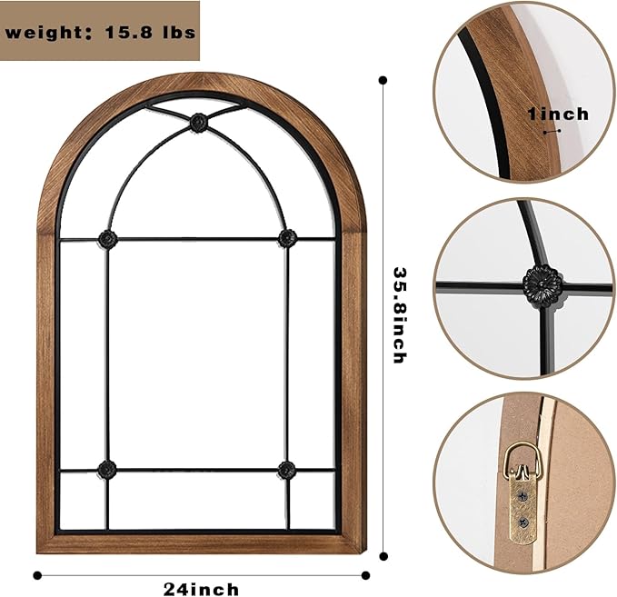 blue page Arched Mirror, Farmhouse Wall Decor Accent, Rustic Wood Framed Mirror - Image 7