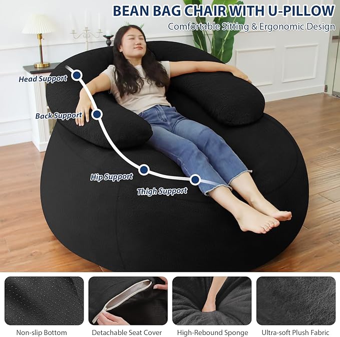 HABUTWAY Bean Bag Chair with U-Shaped Pillow - Image 3