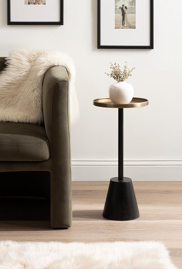Kate and Laurel Tira Elegant Round Drink Table, 10 x 22, Antique Brass and Black - Image 2