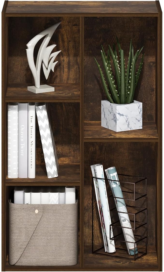 Furinno Luder 5-Cube Open Shelf Bookcase, Amber Pine - Image 4