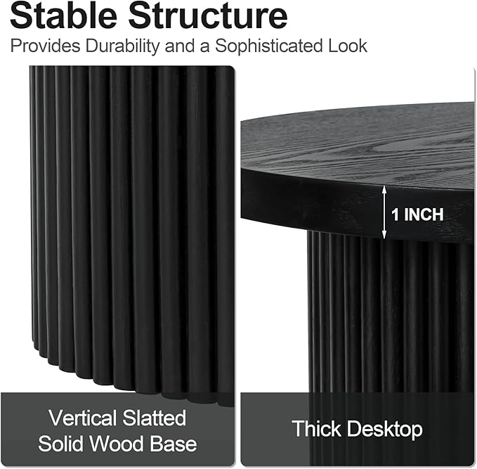 Modern Side Table, 16.93" Fluted Round Pedestal Table - Image 3