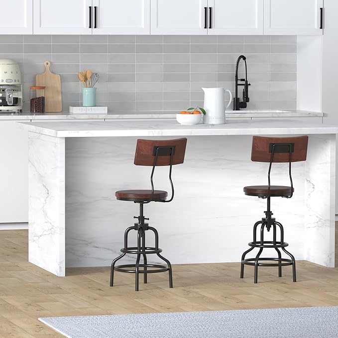 Diwhy Industrial Vintage Counter Stool, Kitchen Counter Height Adjustable - Image 2