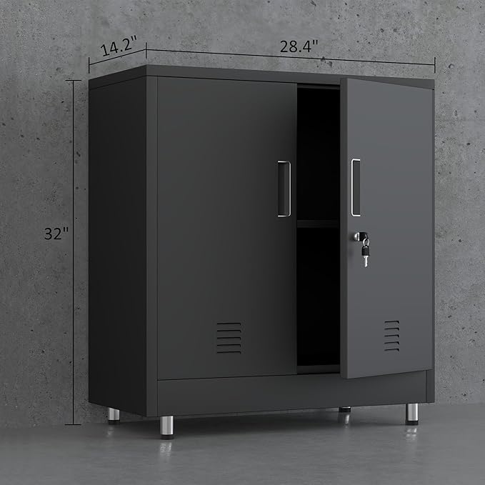 Metal Storage Cabinet with Locking Doors and Adjustable Shelf, Small Lockable - Image 3