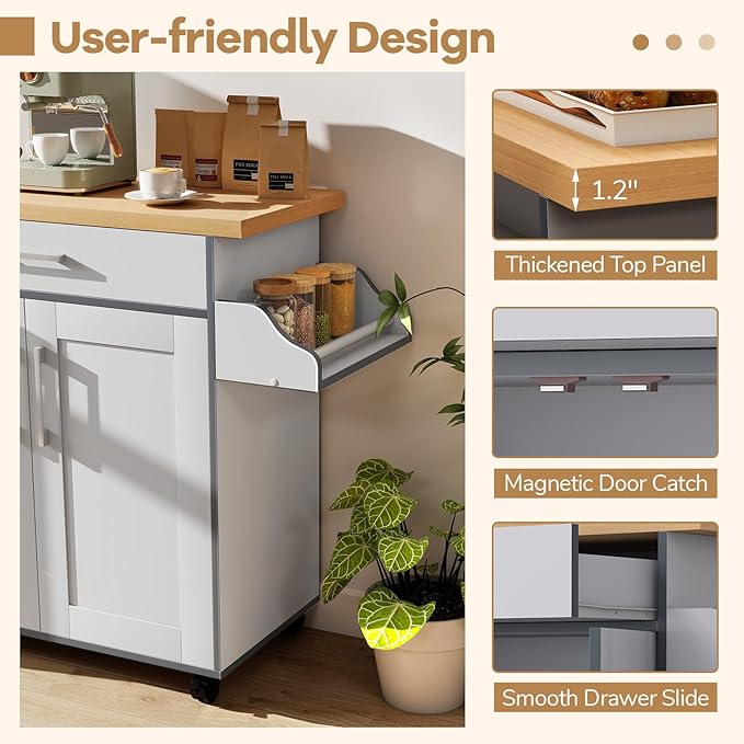 COSTWAY Kitchen Island On Wheels, Rolling Storage Trolley Cart - Image 5