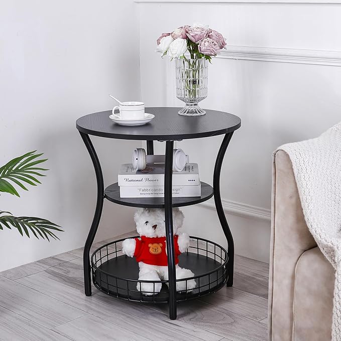 Round Side Table, 3-Tier Accent End Table - Image 2