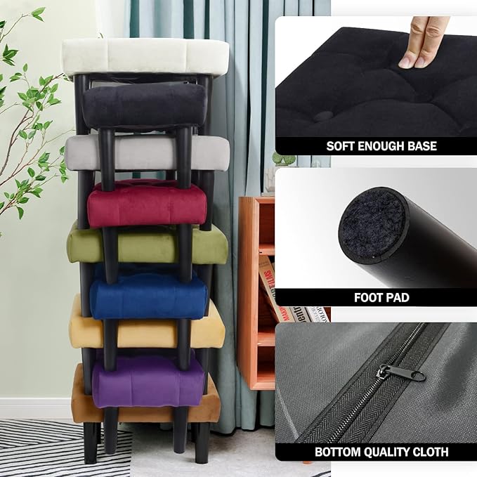 HOUCHICS Small Footstool Ottoman, Velvet Soft Footrest Ottoman - Image 3