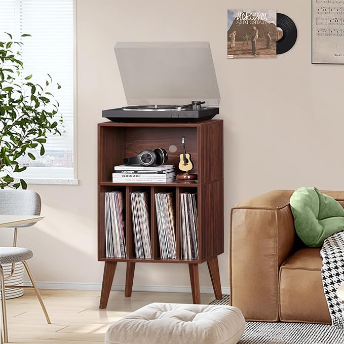 Lerliuo Record Player Stand, Walnut Turntable Stand Holds up to 160 Albums - Image 2