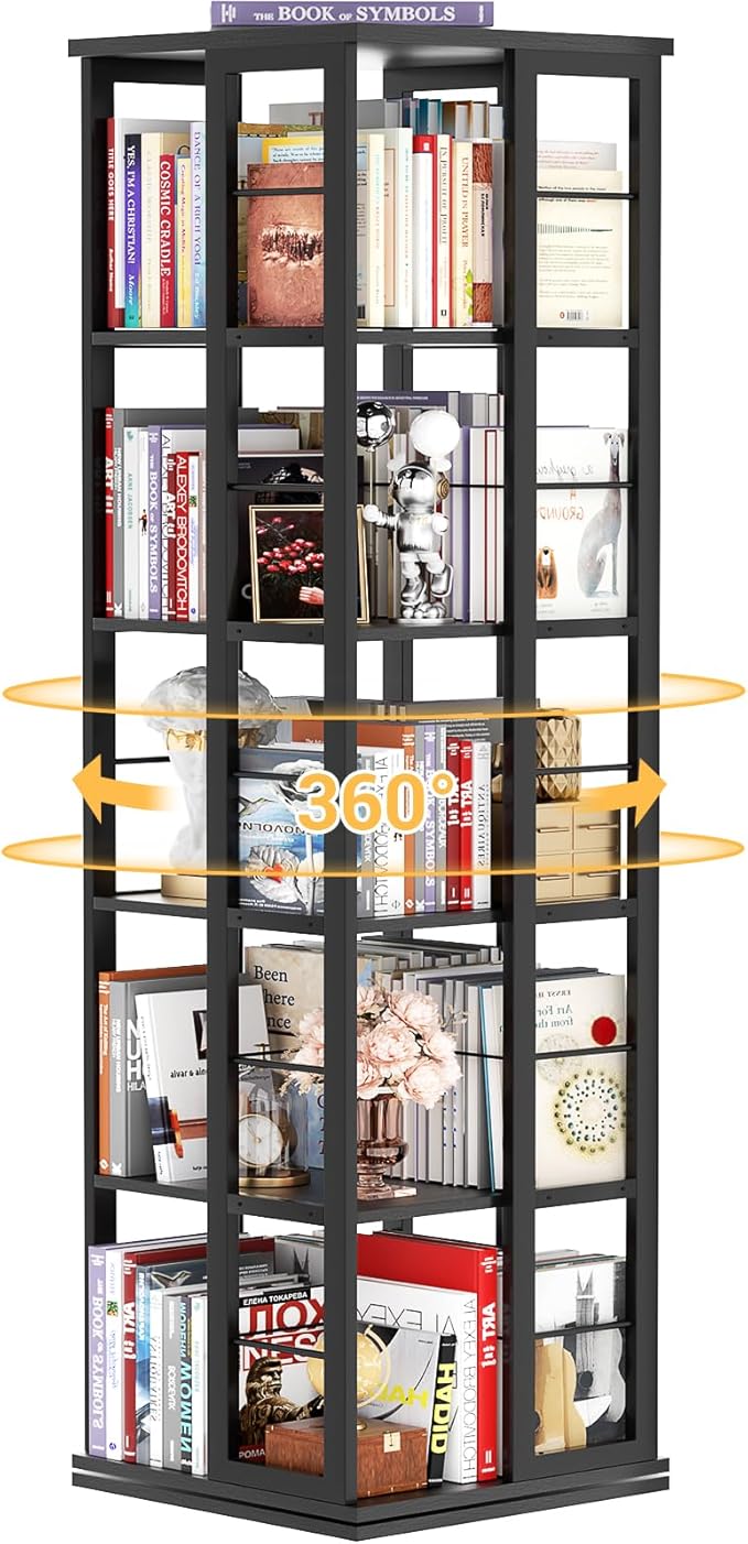 Aheaplus Rotating Bookshelf, Corner Bookcase, 360 Display Wood Spinning by Aheaplus