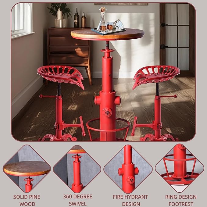 Vintage 38.6-44.4inch Height Adjustable Bar Table Industrial Fire Hydrant - Image 4