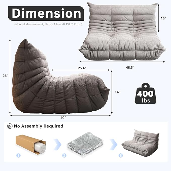 Bean Bag Chairs for Adults, Memory Foam Couch Loveseat Sofa Chair, Soft Teddy - Image 2