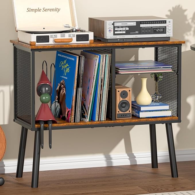 Record Player Stand with Adjustable Divider, Vinyl Storage Holder Up to 200 - Image 8