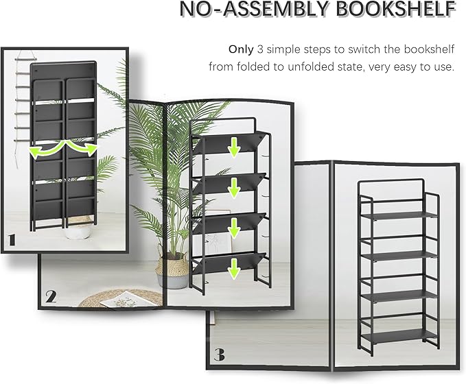 4NM No Assembly Folding Bookshelf, 4-Shelf 54" H Collapsible Foldable Bookcase - Image 4