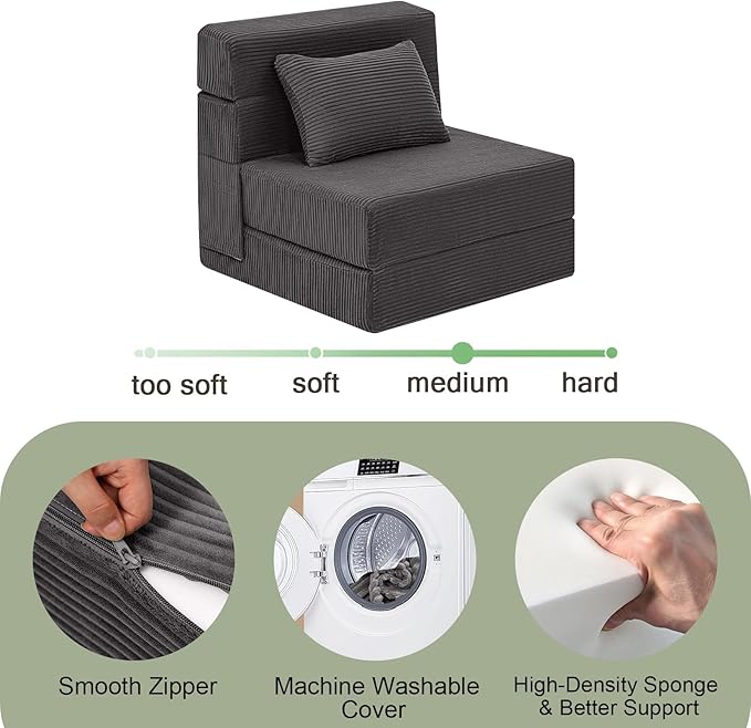 MeMoreCool Boneless Folding Sofa Bed Single, Corduroy Convertible Sleeper Chair - Image 9