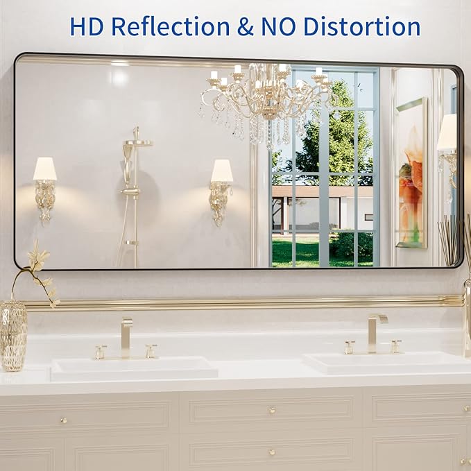 WEER Black Metal Framed Mirror, 60X28 Inch Rectangular Matte Black Wall Mirror - Image 2