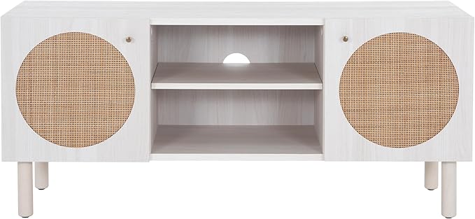 SAFAVIEH Home Collection Ophelia Bleached White/Natural Rattan 2-Door 2-Shelf - Image 2