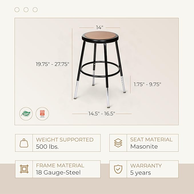 OEF Furnishings (2 Pack Height Adjustable Steel Stools - Image 3