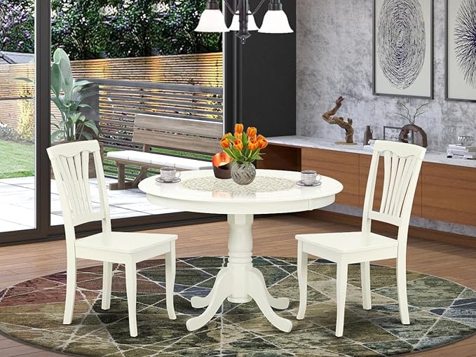 East West Furniture HLAV3-LWH-W 3 Piece Kitchen Table Set - Image 7