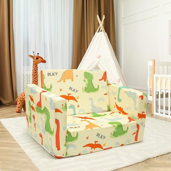Dinosaur Kids Sofa Bed, Diary Kids Couch- Convertible 2-in-1 Lounger - Image 2