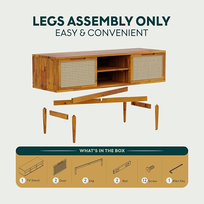 Bme Oliver TV Stand for TVs up to 55", Mid-Century Solid Wood TV Console - Image 6