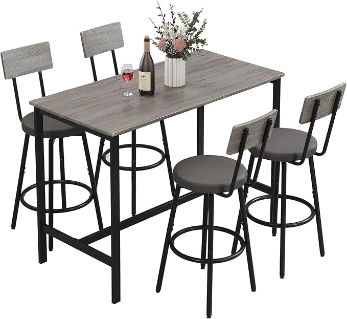 Dining Table Set for 4, 5-Piece Bar Table Set, Kitchen Table and Chairs by Zevemomo