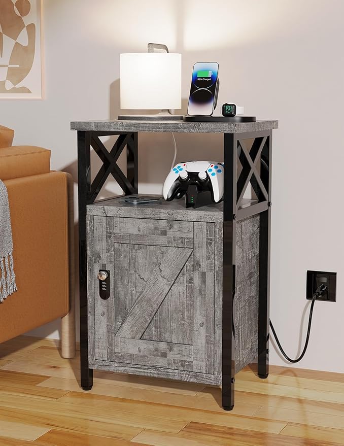 Wooden Nightstand with Lock, Bed Side Table with Drawers, Bedside Table with - Image 6