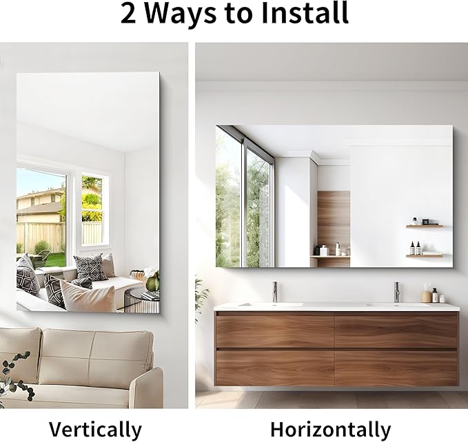 Frameless Mirror, 60x36 Large Bathroom Mirrors - Image 5