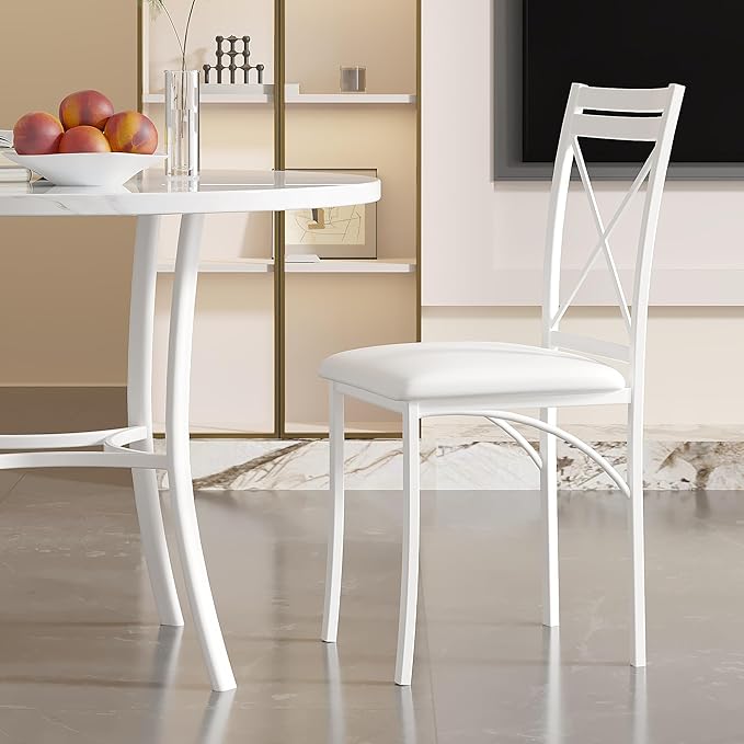 VECELO Metal Dining Chairs Set of 4, Steel Legs and PU Leather Cushion Seats - Image 2