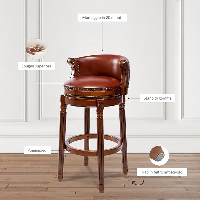 Cow top Leather Wooden Bar Stools, 29.5" Bar Height Bar Chair - Image 7