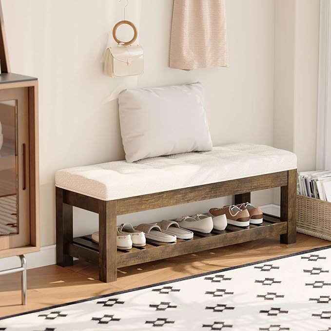 Large Upholstered Ottoman Bench Entryway Storage Benches Tufted Linen Ottoman - Image 3