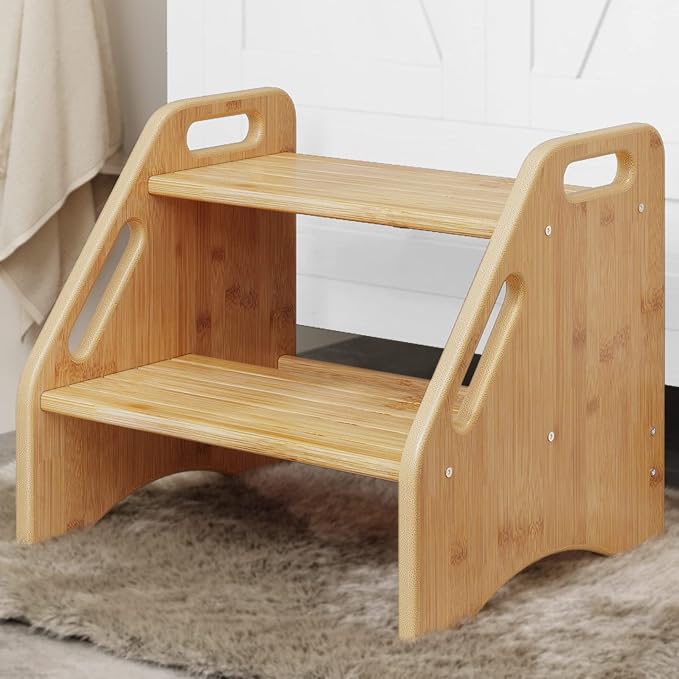AMBIRD Wooden Step Stool, Two Step Stools Toddler 300 lbs Capacity by AMBIRD