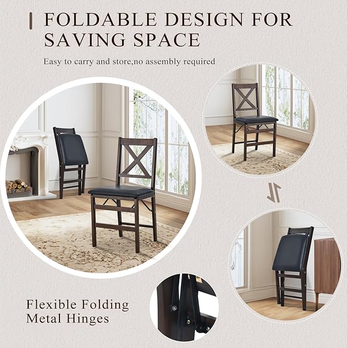 COLAMY Folding Dining Chairs Set of 2 – Dark Brown Wooden Dining Room Chairs - Image 4