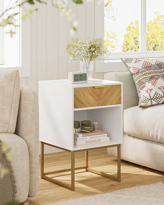 Nightstand, Modern Night Stand Boho Farmhouse Wood Bedside Table - Image 6