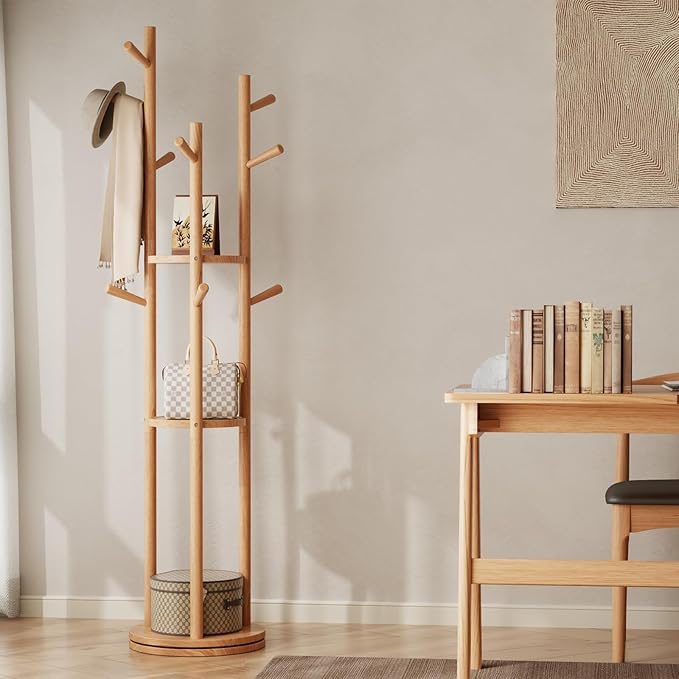 Solid Wood Rotary Coat Rack, Freestanding Coat Rack - Image 7