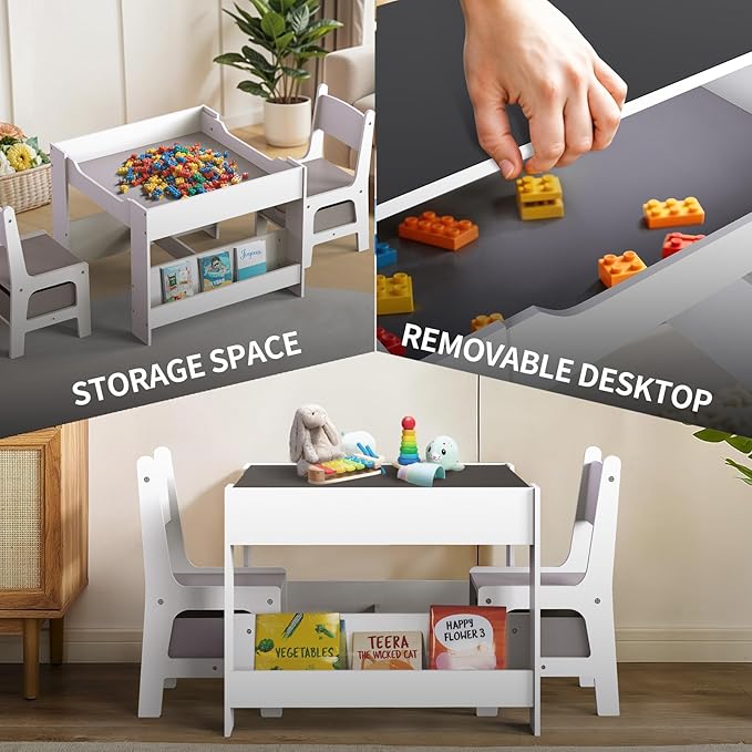 Joyooss Kids Table and Chair Set, 4 in 1 Wooden Kids Table and Chairs Ages 3-7 - Image 3