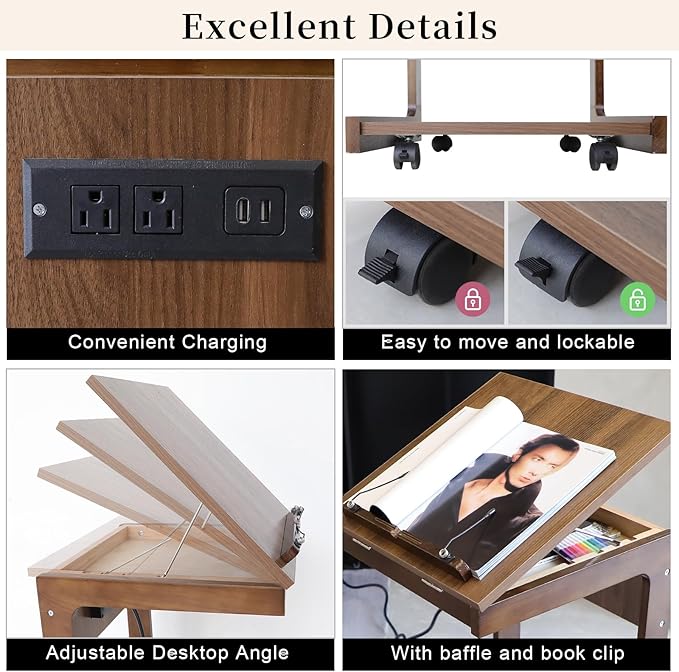 C Shaped End Table with Charging Station, Small Side Table - Image 3