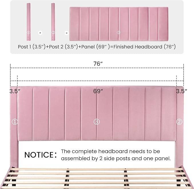 SHA CERLIN King Bed Frame/Velvet Upholstered Platform Bed Frame - Image 8