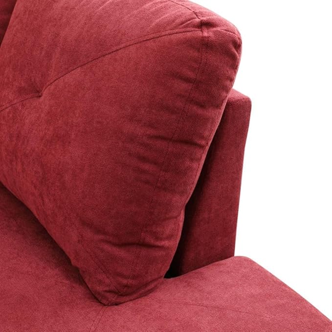 Red L-Shaped 3-Piece Flannelette Sofa - Image 7