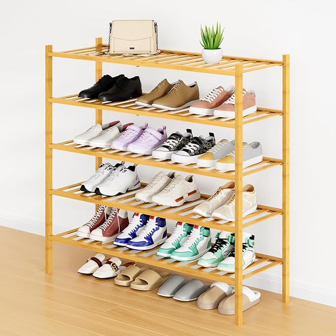 Smiry Shoe Rack, 5 Tier Long Bamboo Shoe Organizer, Stackable Free Standing by Smiry
