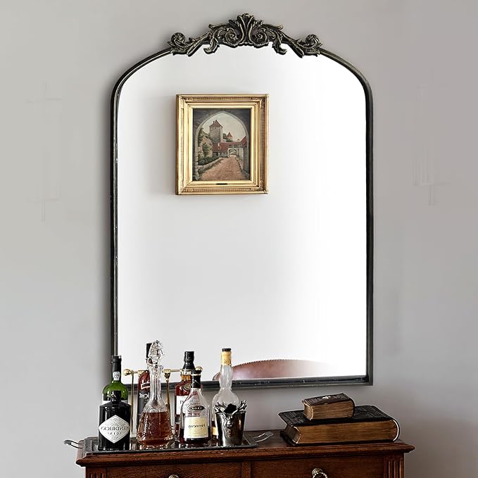 WAMIRRO Ornate Black Mirror, Vintage Arched Baroque Antique Mirorrs by WAMIRRO