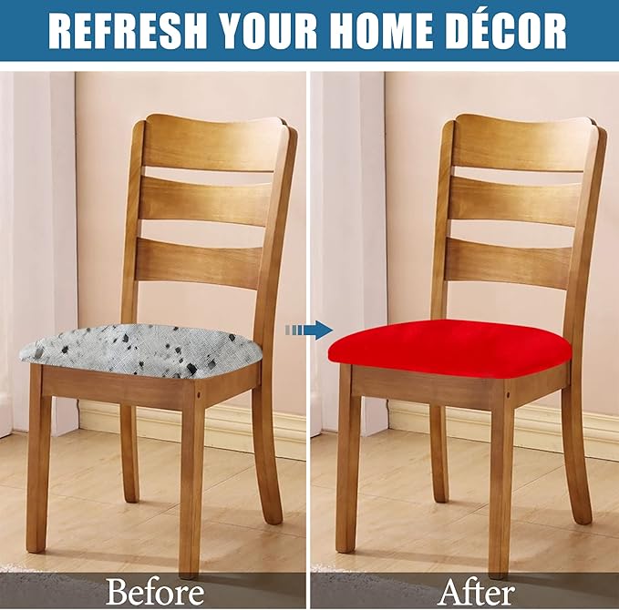 Smiry Velvet Seat Covers for Dining Room Chair Set of 6, Stretch Fit Removable - Image 5