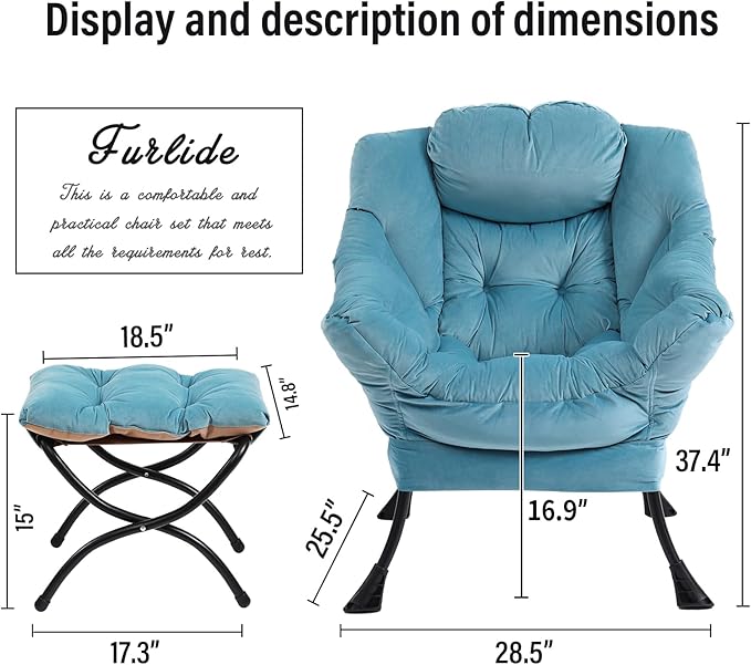 Lazy Chair with Ottoman, Modern Chair with Folding Footrest, Lounge Accent Chair - Image 2