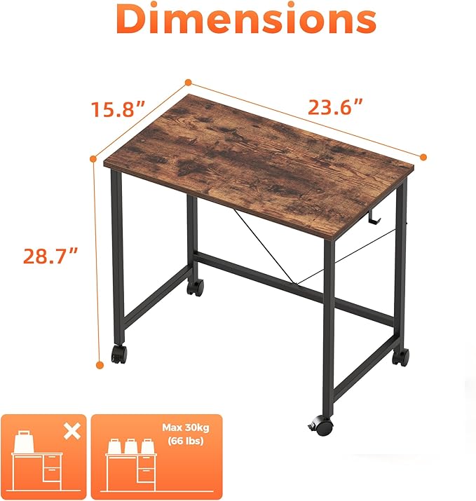 Rolling Computer Desk with Wheels, Gaming Desk - Image 2