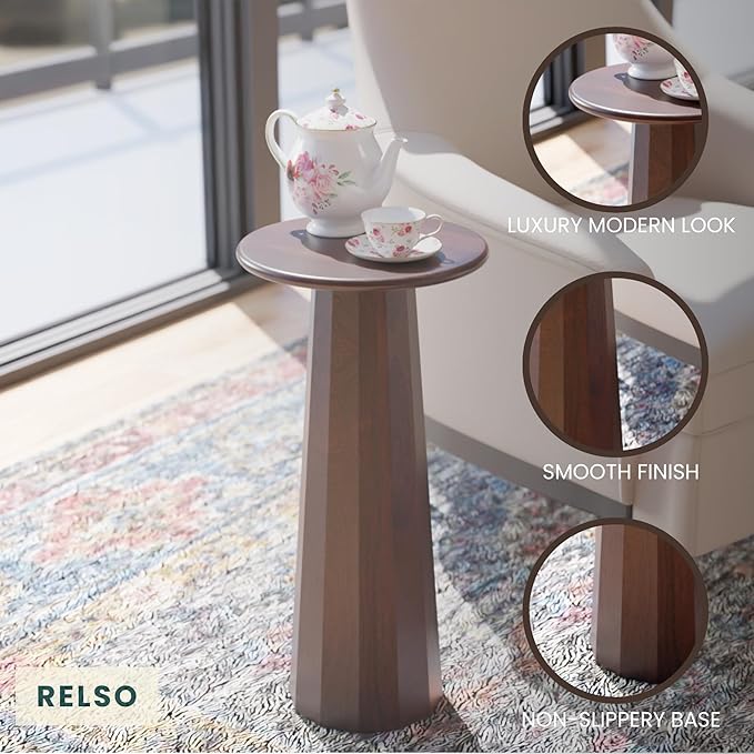 Relso Enteka Solid Mango Wood End Table – 24" Tall Accent Side Table - Image 8